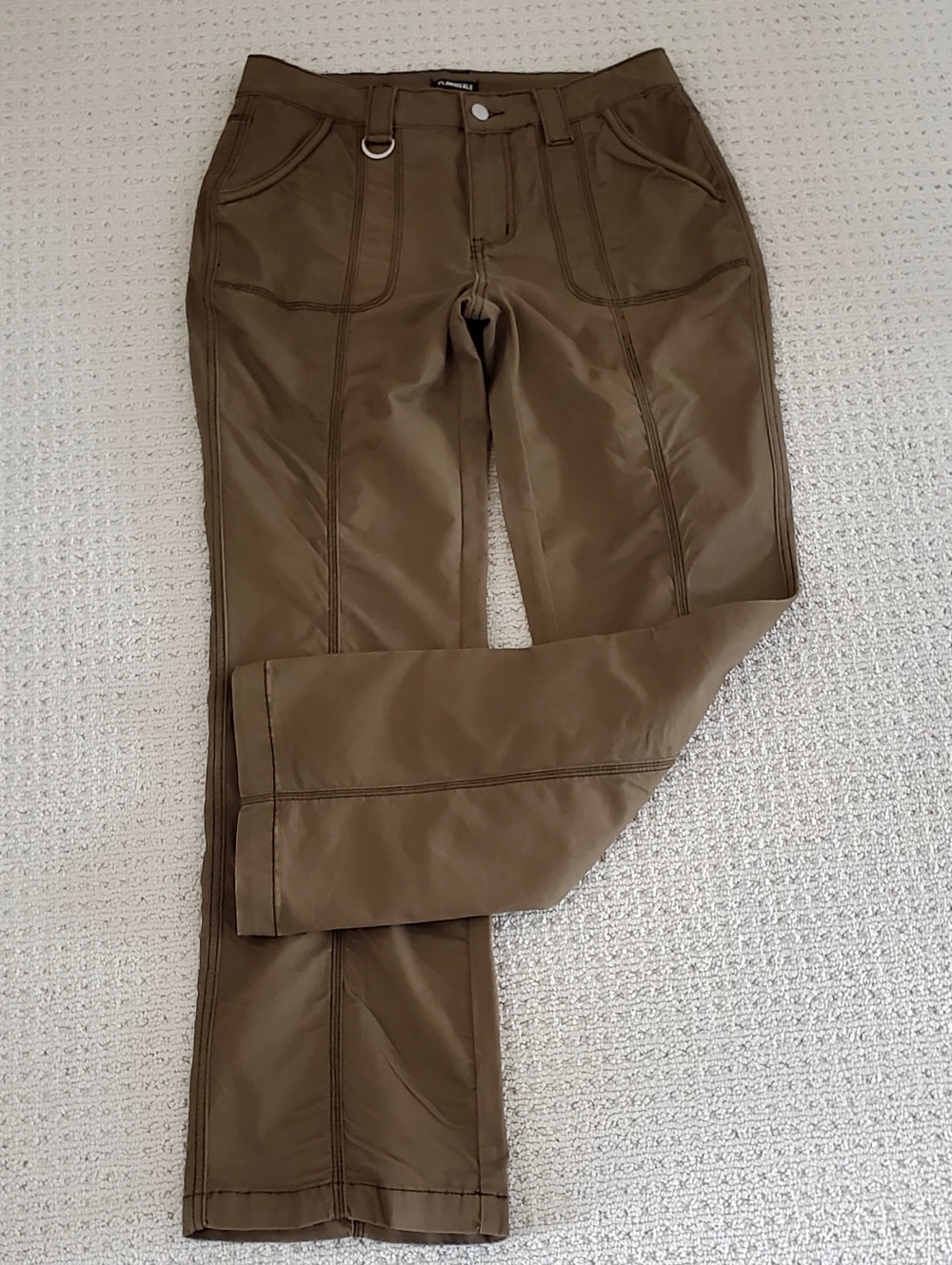 Flamingals Mid-Rise Straight Leg Cargo Exposed Stitch Pants, Brown Med - Picture 4 of 13